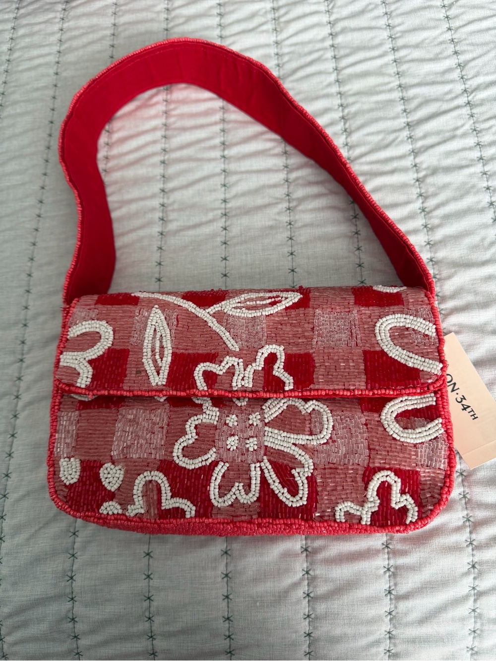 Red Floral Beaded Shoulder Bag